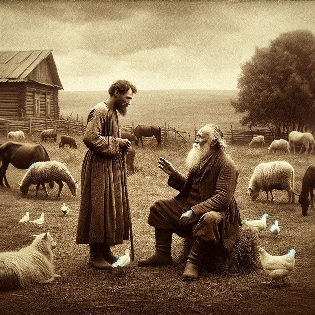 Tolstoj samtalar med en bonde.