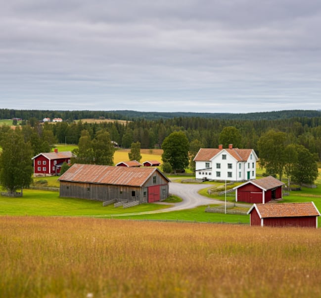 En bondgård som fått stöd att ställa om till växtbaserad matproduktion.