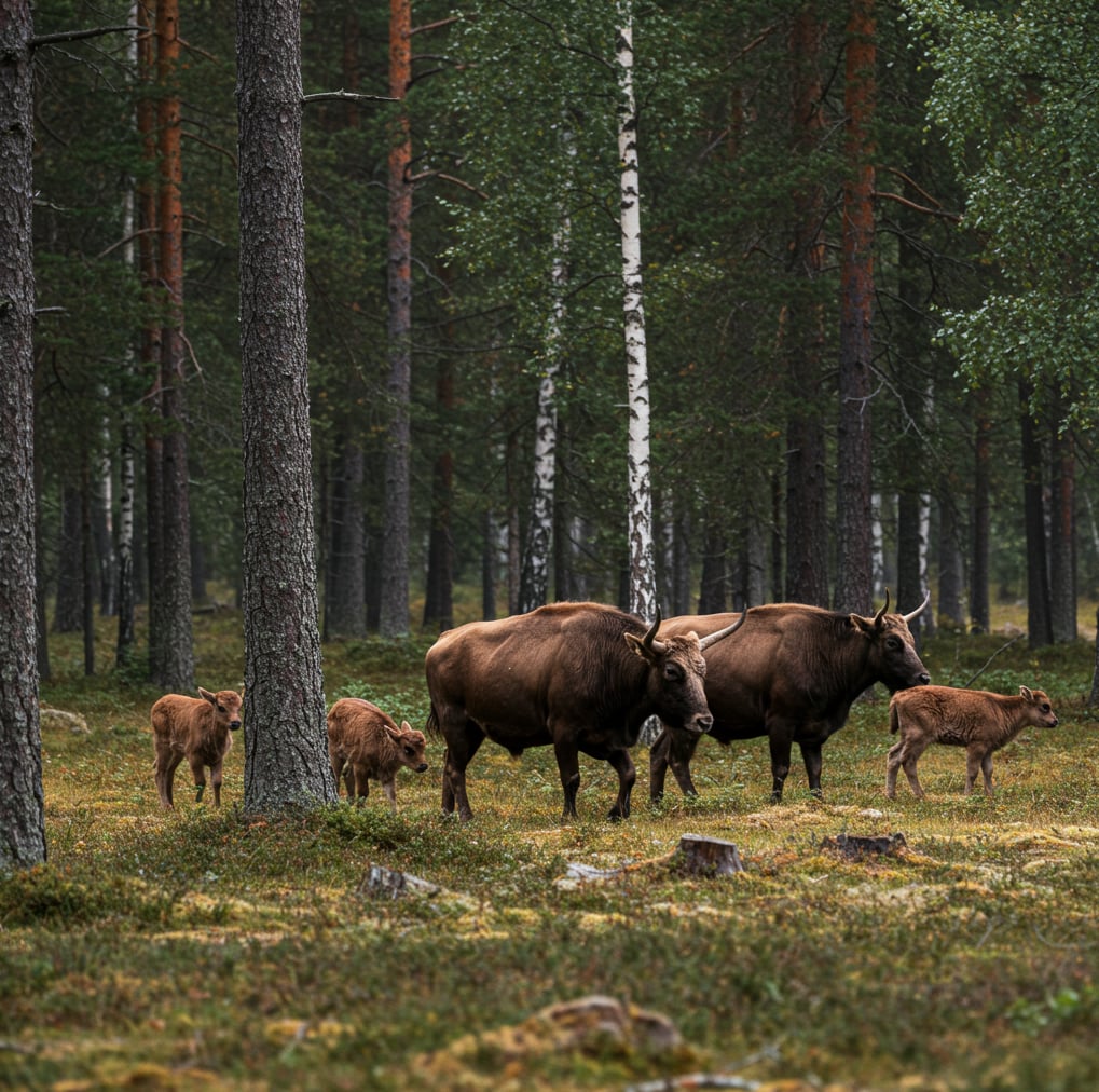Rewilding i Sverige: En familj uroxar i svensk skog