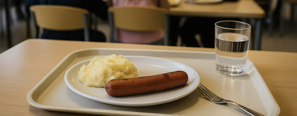 Bild på tallrik med korv och potatismos